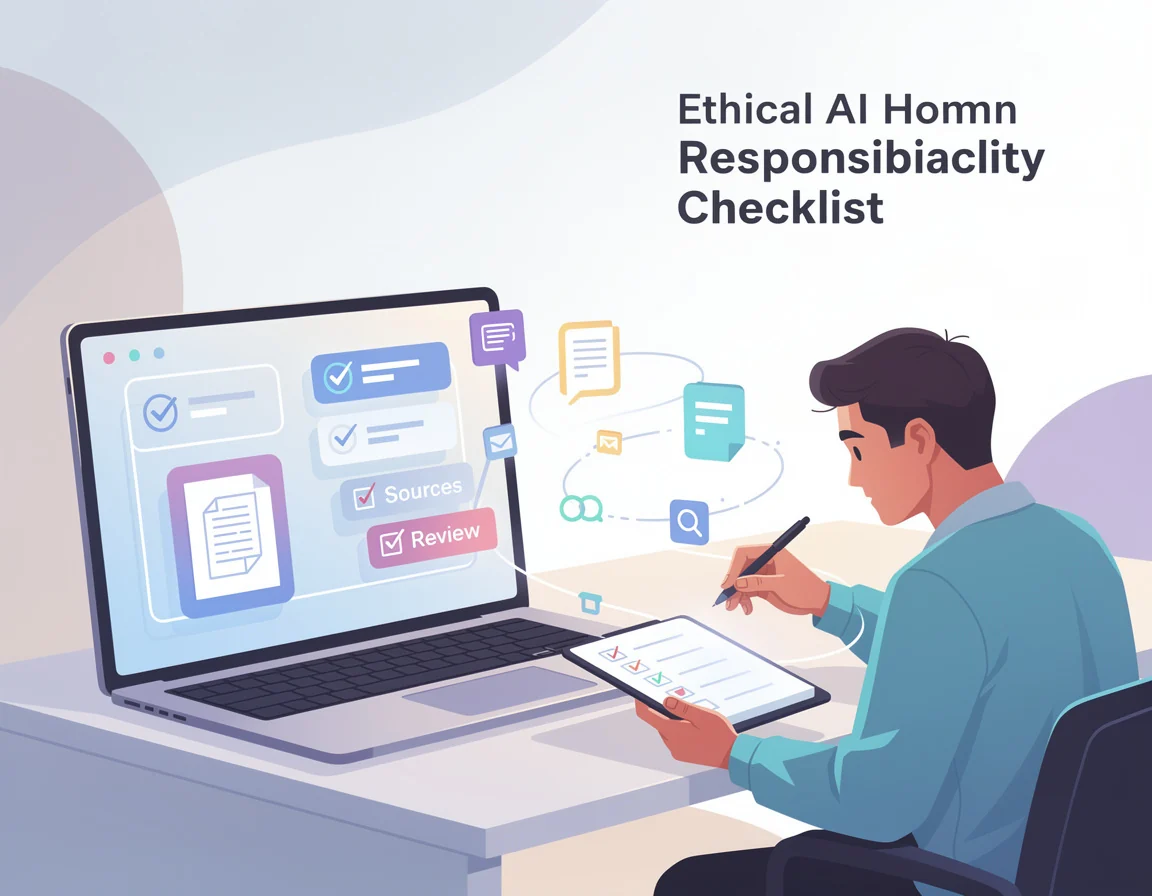 Catatan ethical AI dengan checklist konteks sumber dan tanggung jawab manusia